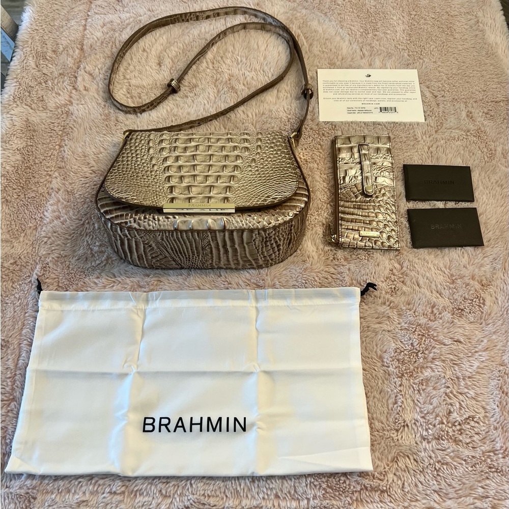 Brahmin Melbourne Alabaster Crossbody and Card Wallet New
